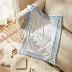 Coperta neonato ciniglia Cielo con ricamo orsetto e stelline