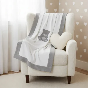 Coperta jersey ricamata neonato Orso Cuore grigio 70x90 cm