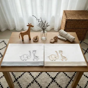 Set lenzuola 3 pezzi Dolce Safari Tortora e Grigio ricamato per culla e lettino