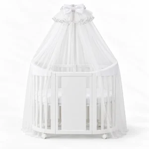 Velo baldacchino lettino Coccolissimi Bianco Tortora con fiocco